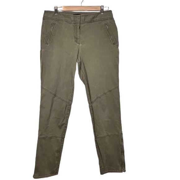 Talbots Signature Pants L Womens Olive‎ Green Ankle Zip Chino Khaki Size 12 - Picture 7 of 7